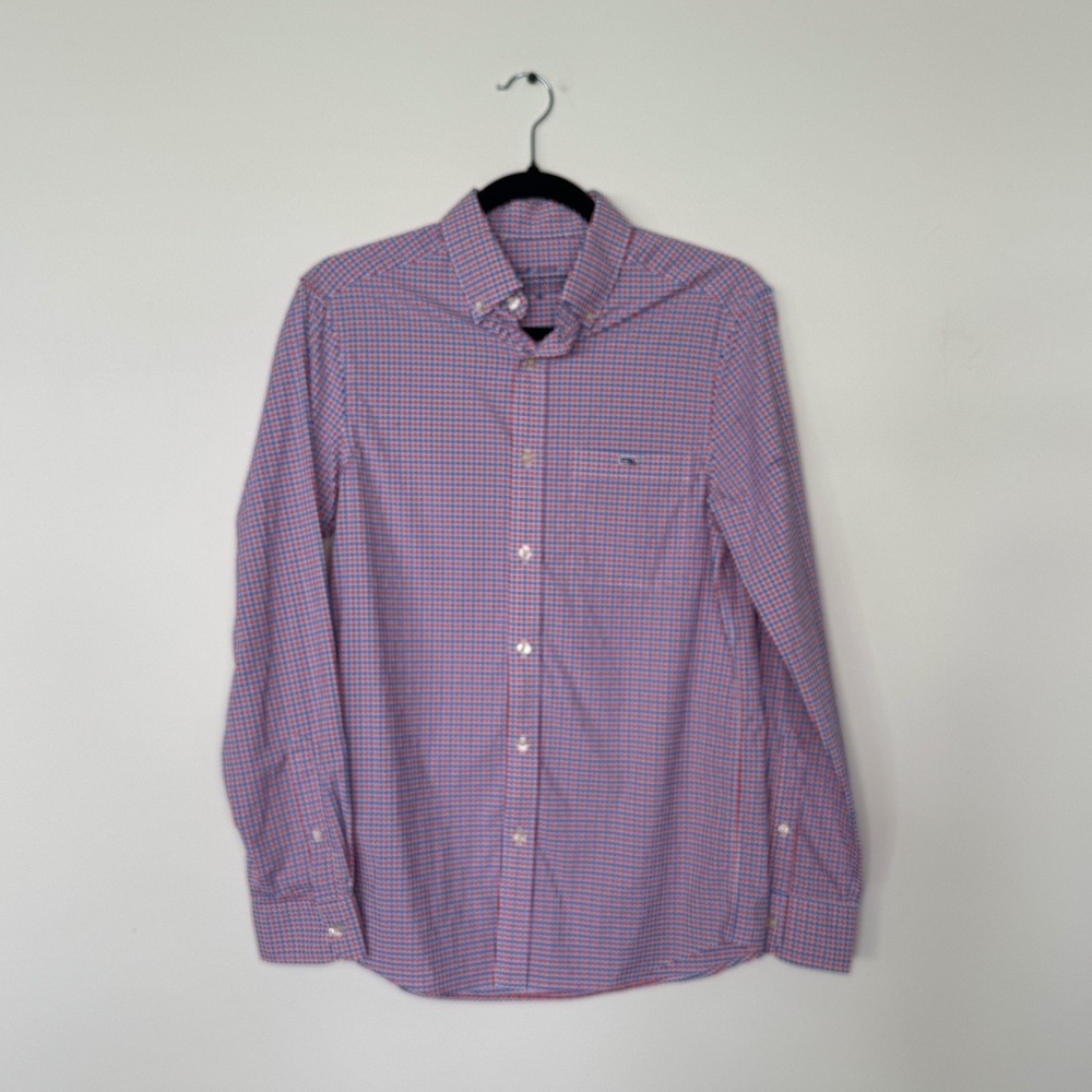Vineyard Vines Mens blue and red plaid performance Button Up shirt sz XS